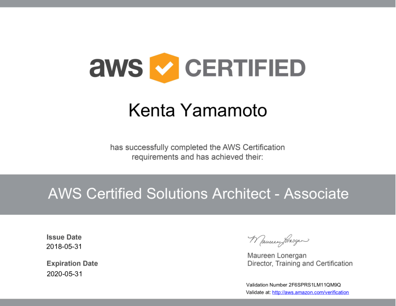 AWS Certified Solutions Architect - Associate certificate